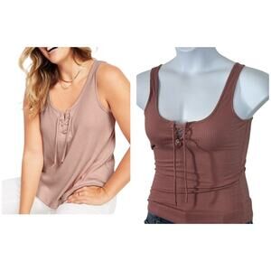 Aeropostale Mauve Ribbed Lace Up Crop Tank Top Grommet Front Size S
